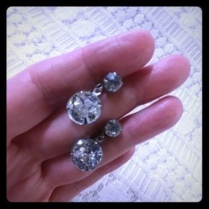 Vintage Large Dangly Crystal Screwbacks Earrings